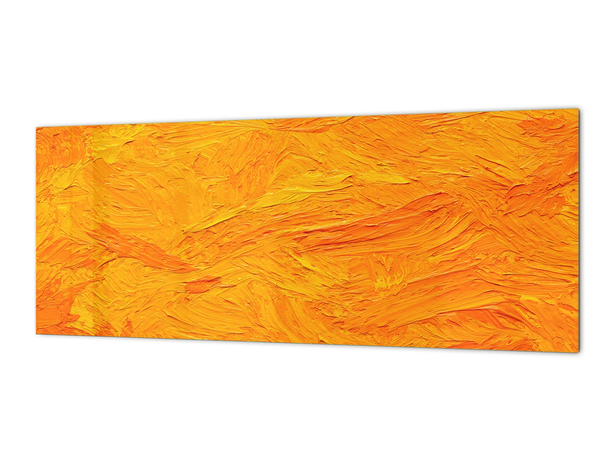 Glass splashback with metal backing in wide format - Kitchen tempered glass panel: Orange-yellow oil tempera