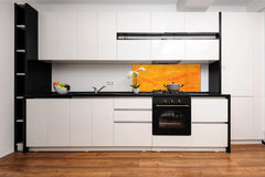 Glass splashback with metal backing in wide format - Kitchen tempered glass panel: Orange-yellow oil tempera