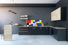 Glass splashback with metal backing in wide format - Kitchen tempered glass panel: Checkered Piet Mondrian style