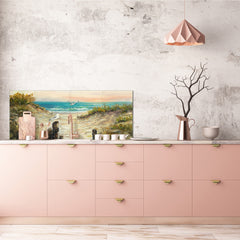 Glass splashback with metal backing in wide format - Kitchen tempered glass panel: Ocean beach dunes