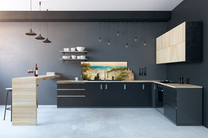 Glass splashback with metal backing in wide format - Kitchen tempered glass panel: Ocean beach dunes