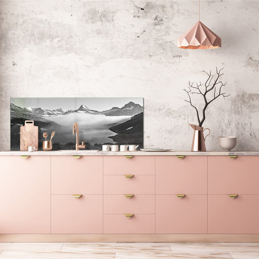 Glass splashback with metal backing in wide format - Kitchen tempered glass panel: Mountain landscapes