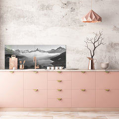 Glass splashback with metal backing in wide format - Kitchen tempered glass panel: Mountain landscapes