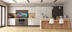 Glass splashback with metal backing in wide format - Kitchen tempered glass panel: Painting in colorful woods