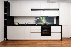 Glass splashback with metal backing in wide format - Kitchen tempered glass panel: Rowing a boat in the sea