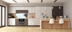 Wide-format tempered glass kitchen wall panel with metal backing - and without: Oil and lavender