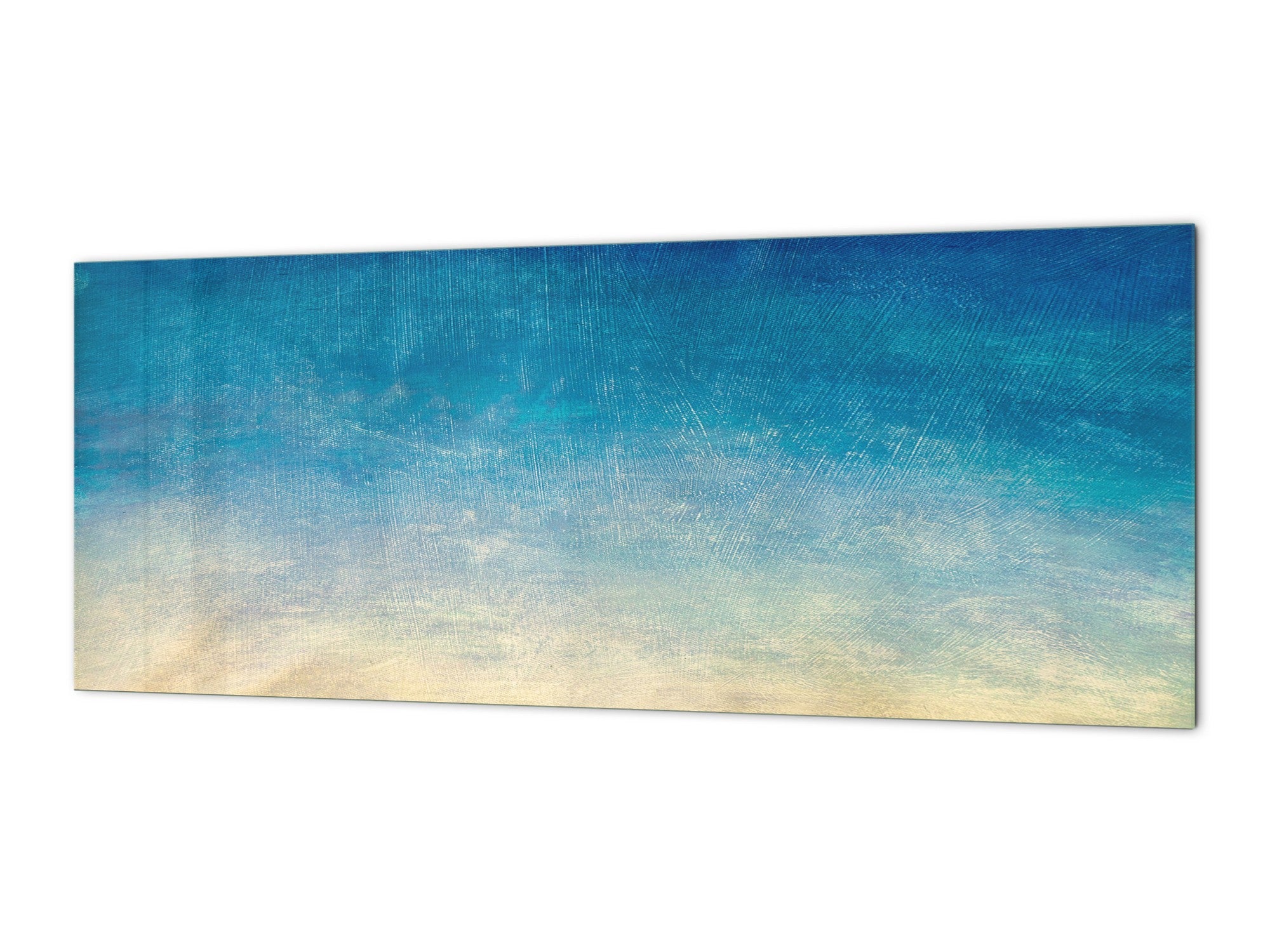 Wide-format tempered glass kitchen wall panel with metal backing - and without: Blue yellow gradient sky