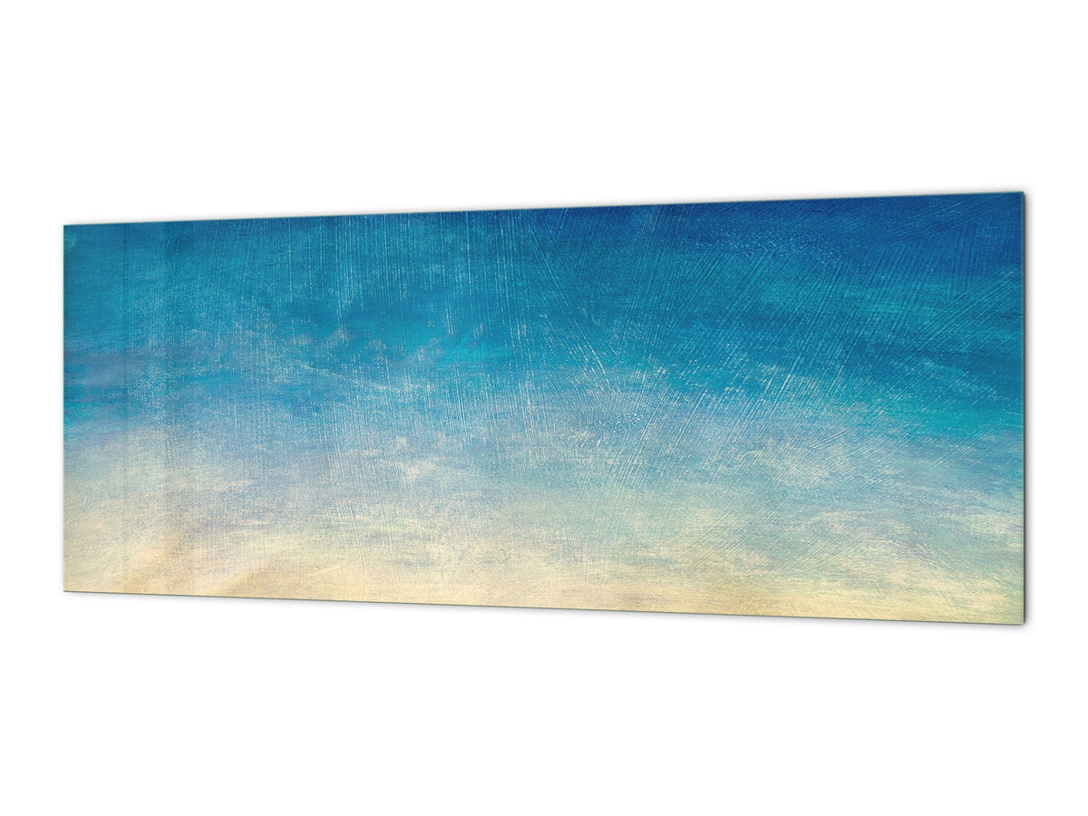 Wide-format tempered glass kitchen wall panel with metal backing - and without: Blue yellow gradient sky