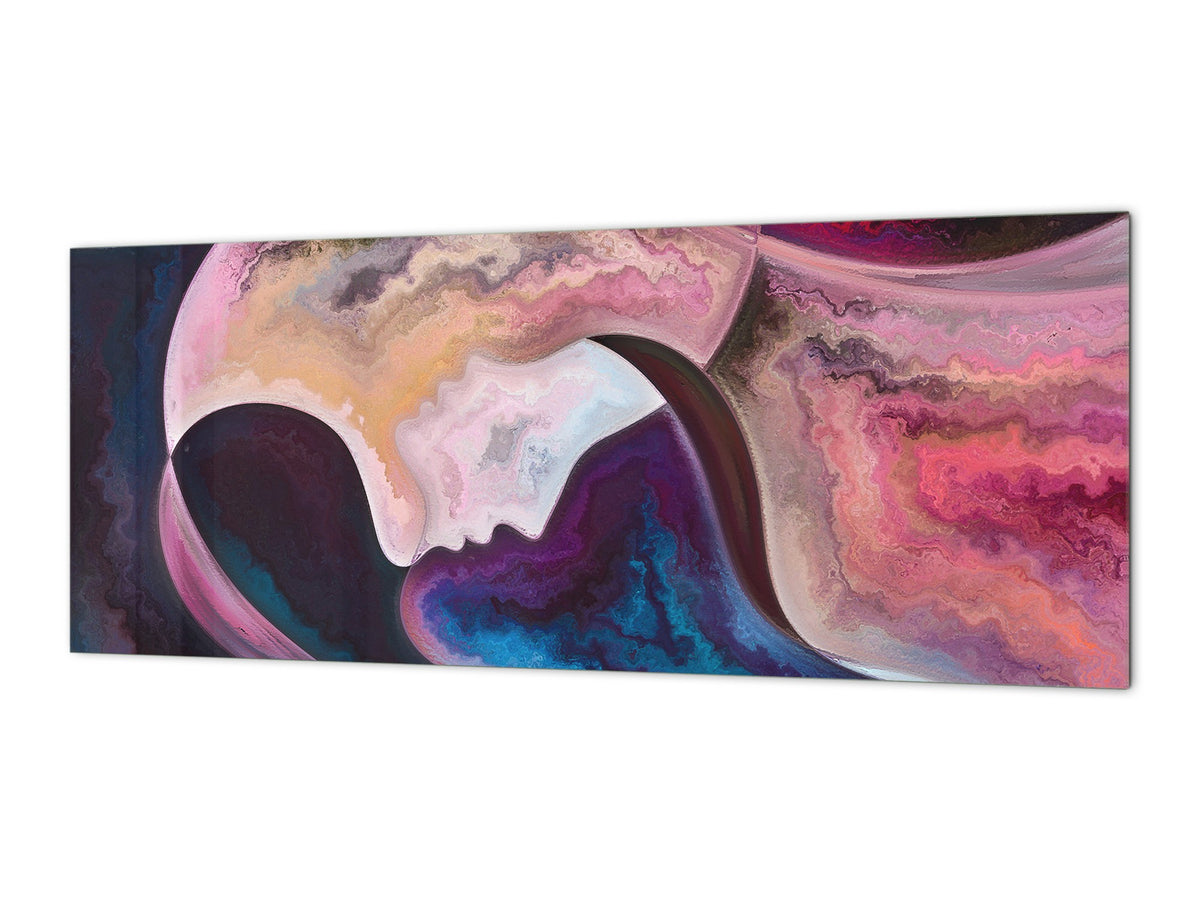 Wide-format tempered glass kitchen wall panel with metal backing - and without: Backdrop of people faces