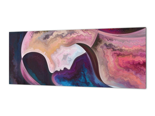 Wide-format tempered glass kitchen wall panel with metal backing - and without: Backdrop of people faces