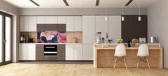 Wide-format tempered glass kitchen wall panel with metal backing - and without: Backdrop of people faces