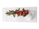Wide-format tempered glass kitchen wall panel with metal backing - and without: Coffee or tea cup with red roses