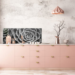 Toughened printed glass backsplash - Wideformat steel coated wall glass splashback: Grey green flower