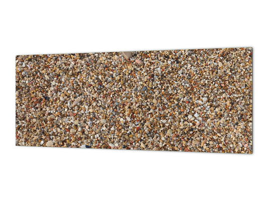 Toughened printed glass backsplash - Wideformat steel coated wall glass splashback: Small pebbles and stones