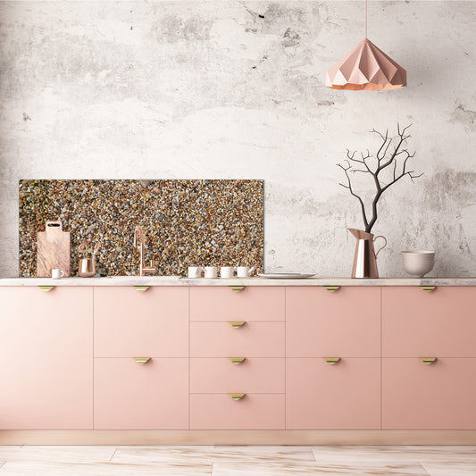 Toughened printed glass backsplash - Wideformat steel coated wall glass splashback: Small pebbles and stones