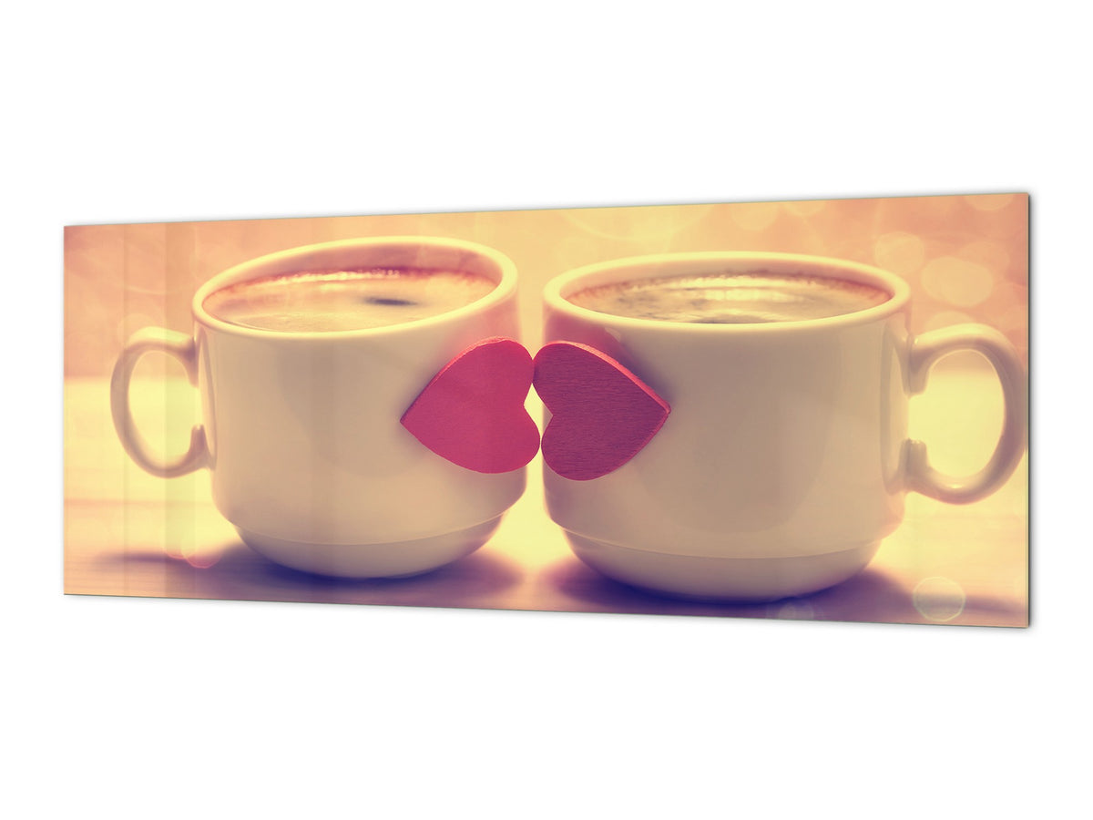 Wide format Wall panel with magnetic and non-magnetic metal sheet backing: Coffee cups with red hearts