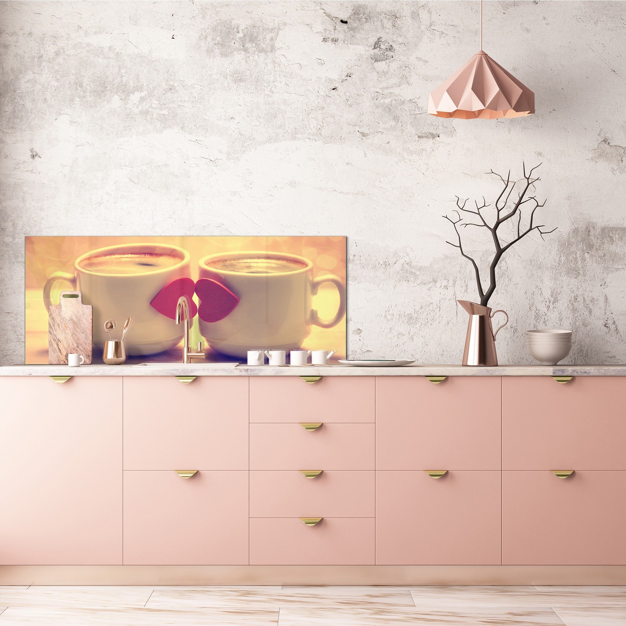 Wide format Wall panel with magnetic and non-magnetic metal sheet backing: Coffee cups with red hearts