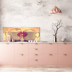 Wide format Wall panel with magnetic and non-magnetic metal sheet backing: Coffee cups with red hearts