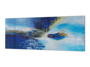 Wide format Wall panel with magnetic and non-magnetic metal sheet backing: Abstract painting on canvas - blue ball