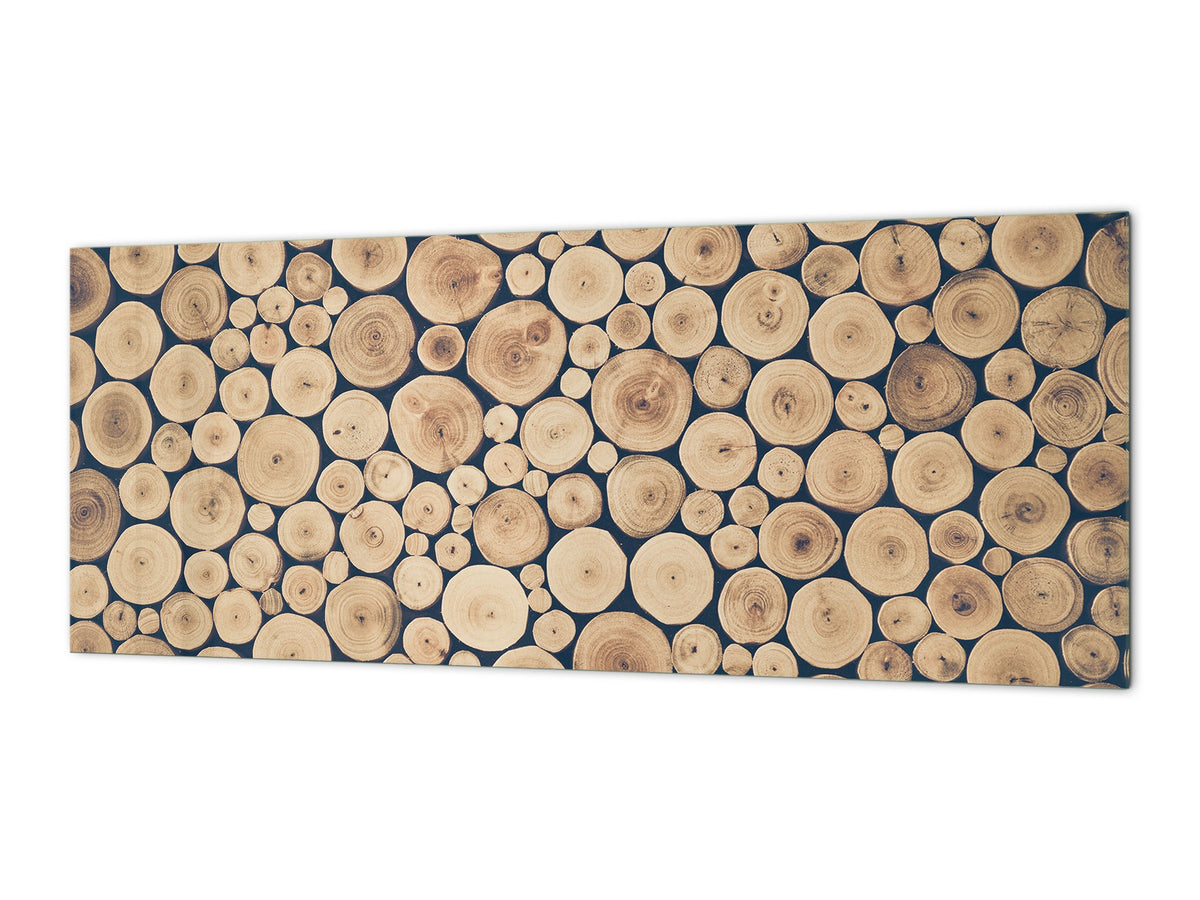 Wide format Wall panel with magnetic and non-magnetic metal sheet backing: Round teak wood stumps