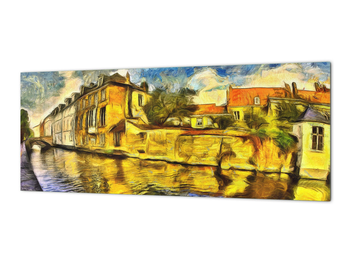 Tempered Glass magnetic and non magnetic splashback in wide-format: Brugia - oil painting