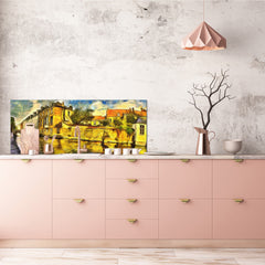 Tempered Glass magnetic and non magnetic splashback in wide-format: Brugia - oil painting