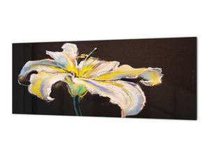 Tempered Glass magnetic and non magnetic splashback in wide-format: Modern painting of a white Lily