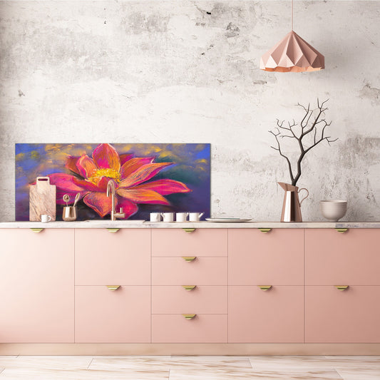 Tempered Glass magnetic and non magnetic splashback in wide-format: Modern painting of beautiful Lily