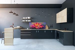 Tempered Glass magnetic and non magnetic splashback in wide-format: Modern painting of beautiful Lily