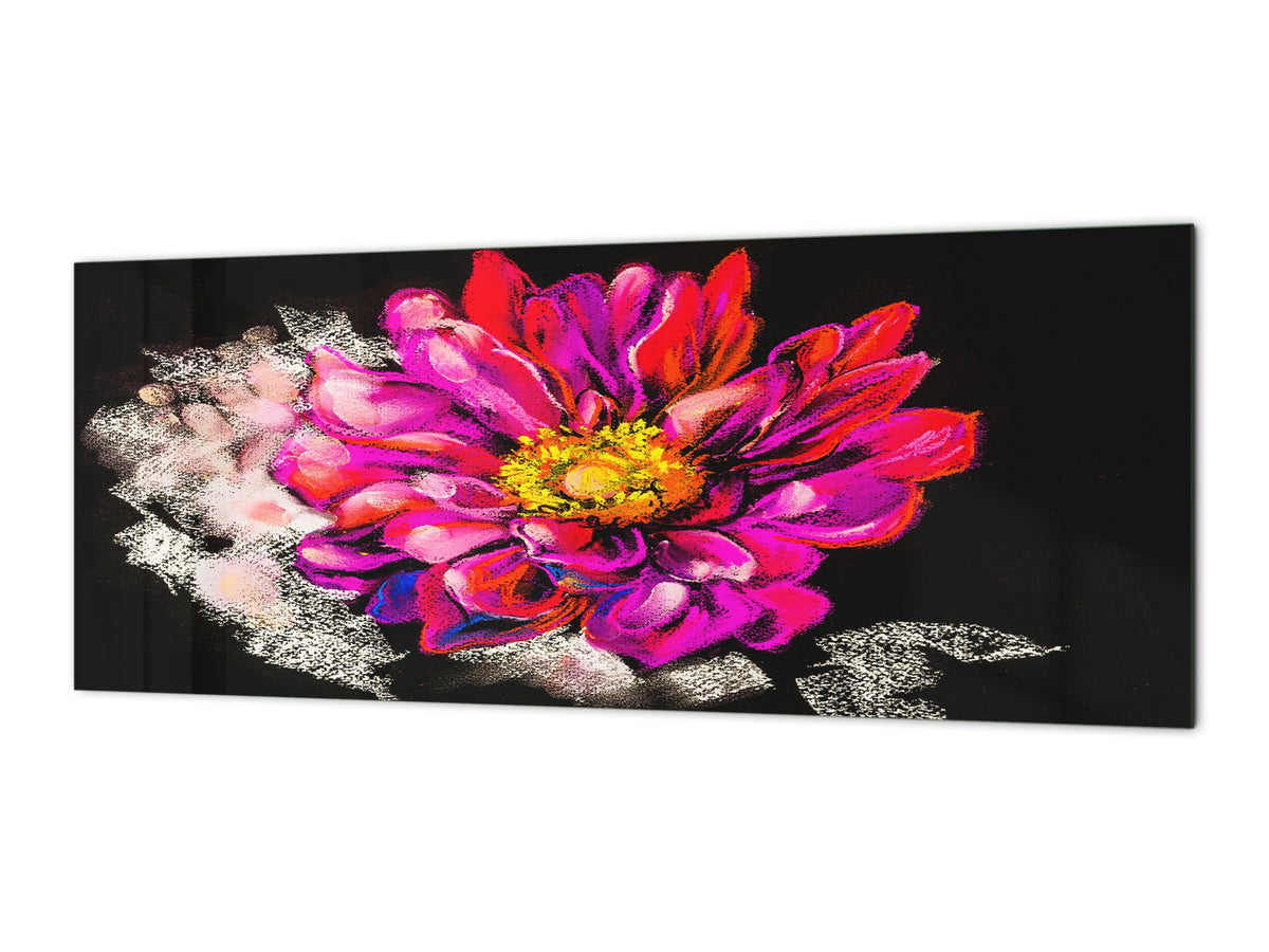 Tempered Glass magnetic and non magnetic splashback in wide-format: Flower on black background