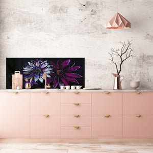Tempered Glass magnetic and non magnetic splashback in wide-format: Colorful flower on black