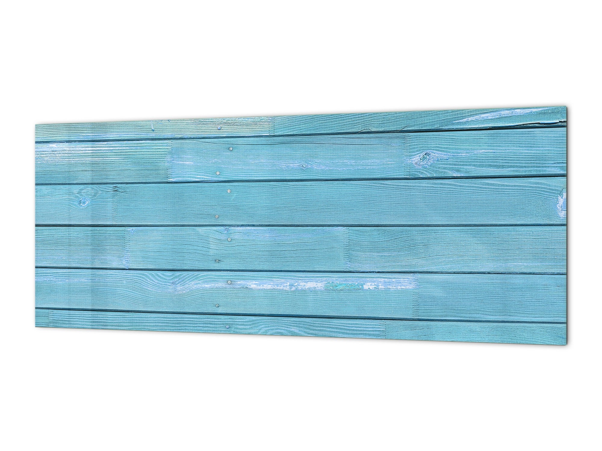 Tempered Glass magnetic and non magnetic splashback in wide-format: Blue wood