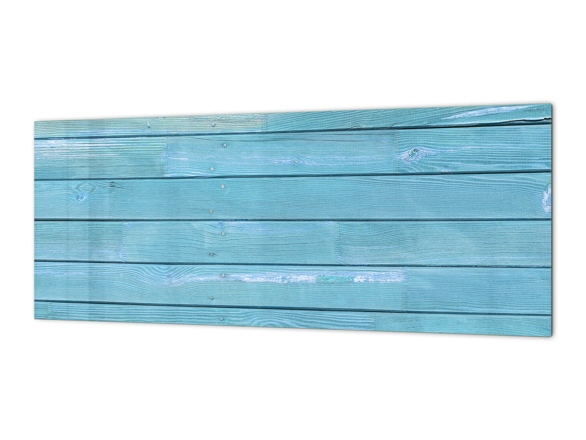 Contemporary glass kitchen panel - Wide format wall backsplash: Blue wood