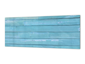 Contemporary glass kitchen panel - Wide format wall backsplash: Blue wood