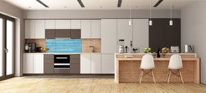 Tempered Glass magnetic and non magnetic splashback in wide-format: Blue wood