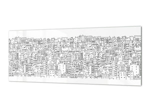 Contemporary glass kitchen panel - Wide format wall backsplash: Doodle city landscape