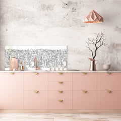 Contemporary glass kitchen panel - Wide format wall backsplash: Doodle city landscape