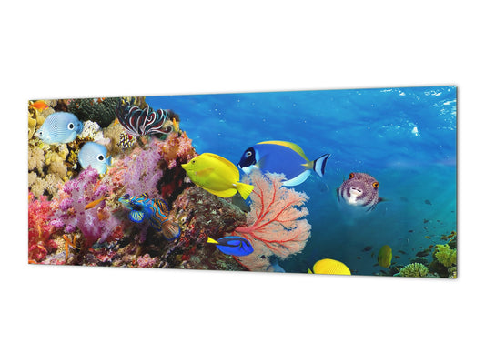 Contemporary glass kitchen panel - Wide format wall backsplash: Water lanscape