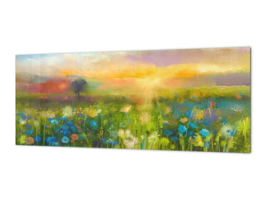Contemporary glass kitchen panel - Wide format wall backsplash: Wildflower impressionist landscape