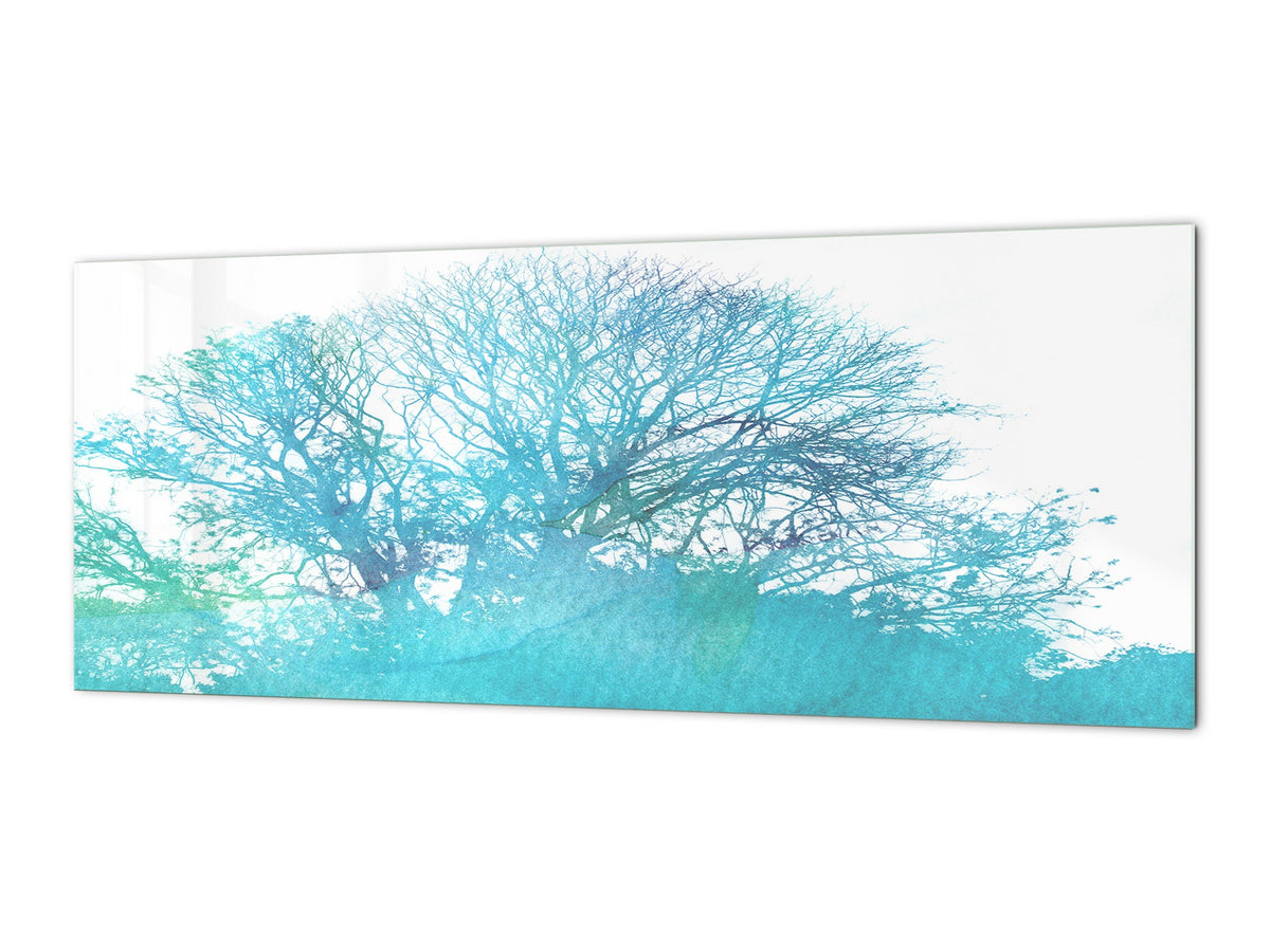 Contemporary glass kitchen panel - Wide format wall backsplash: Watercolor Tree silhouette
