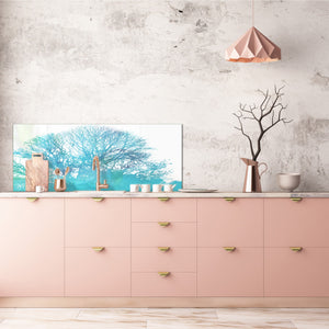 Contemporary glass kitchen panel - Wide format wall backsplash: Watercolor Tree silhouette