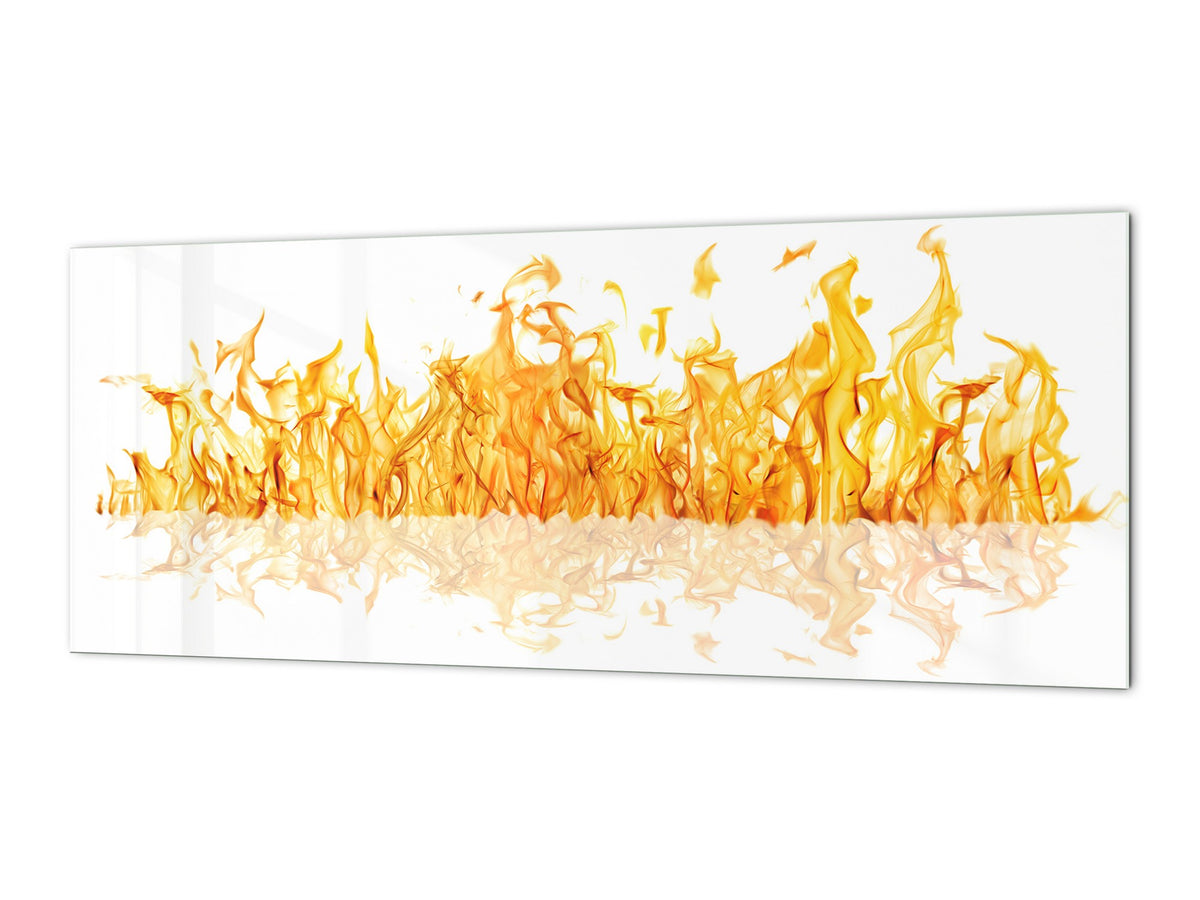 Contemporary glass kitchen panel - Wide format wall backsplash: Yellow flame 2