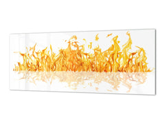 Contemporary glass kitchen panel - Wide format wall backsplash: Yellow flame 2