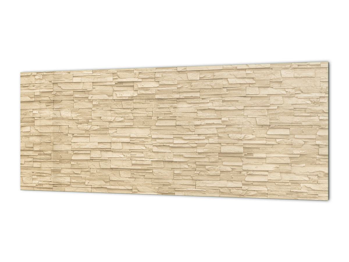 Contemporary glass kitchen panel - Wide format wall backsplash: Stone wall in  yellow