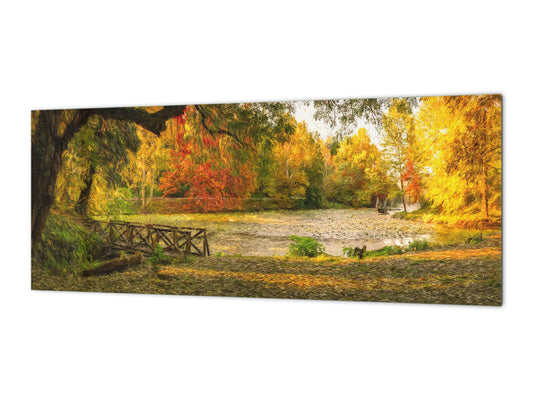 Tempered Glass magnetic and non magnetic splashback in wide-format: The bridge on lake - Oil painting digital art
