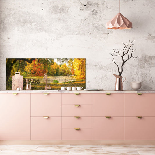 Tempered Glass magnetic and non magnetic splashback in wide-format: The bridge on lake - Oil painting digital art