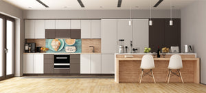 Tempered Glass magnetic and non magnetic splashback in wide-format: Coffee with croissant