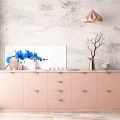 Tempered Glass magnetic and non magnetic splashback in wide-format: Blue orchid on white