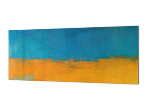 Glass kitchen panel with and w/o stainless steel back-coating: Oil painting yellow and blue