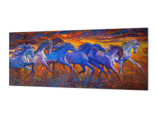 Glass kitchen panel with and w/o stainless steel back-coating: Impressionism Runing horses